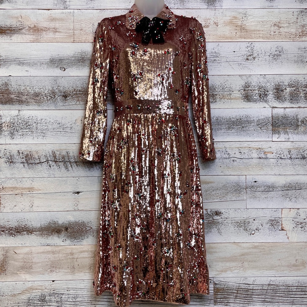 Gucci Pink Sequin Gem Bow Tie Dress Size 40 430500 - Picture 3 of 16